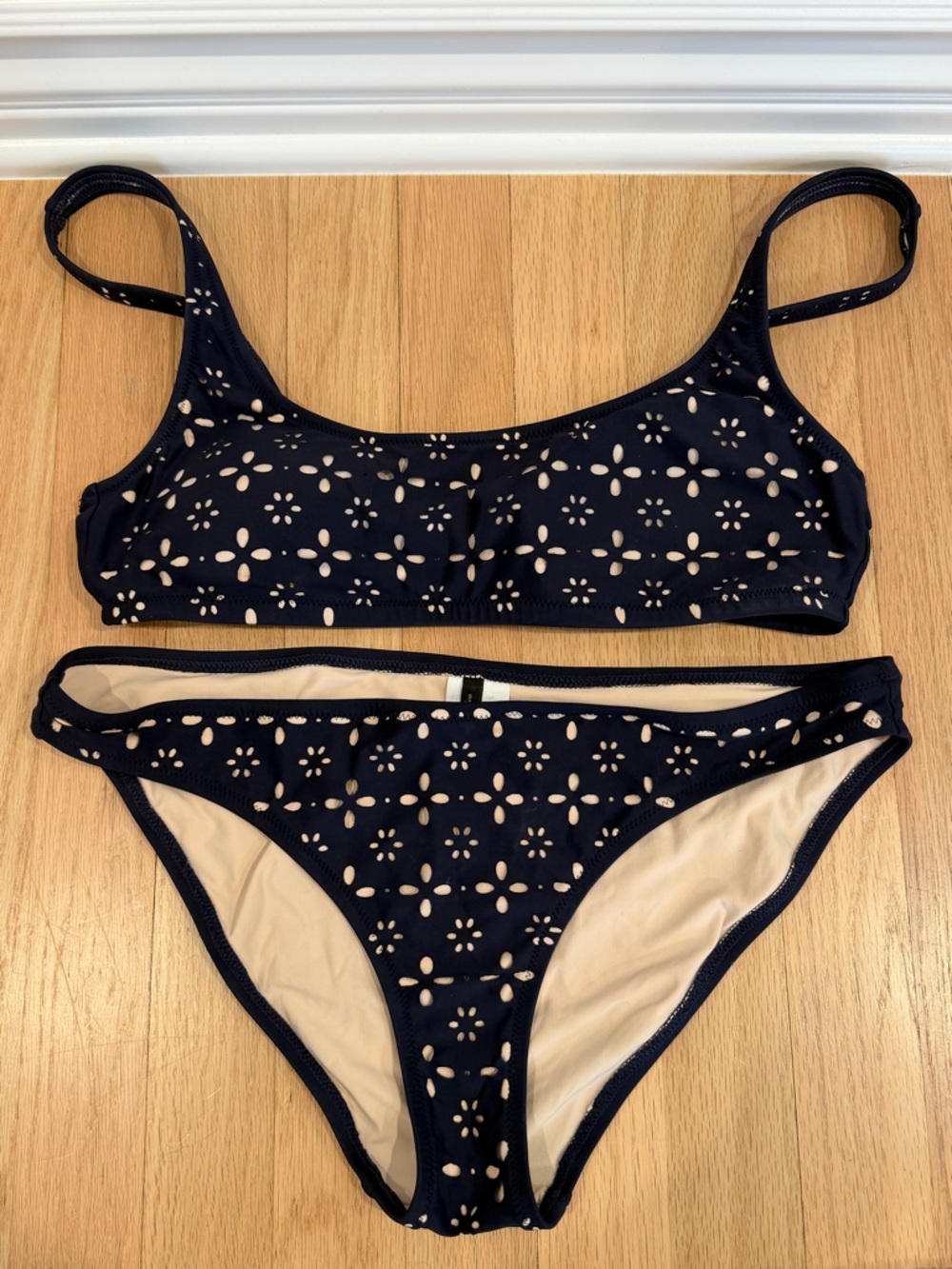 J. Crew Navy Blue Laser-Cut Two-Piece Bikini